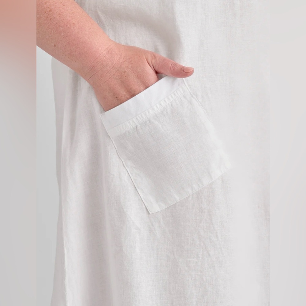 Flax white linen sleeveless V Neck dress pocket XL - Picture 2 of 8
